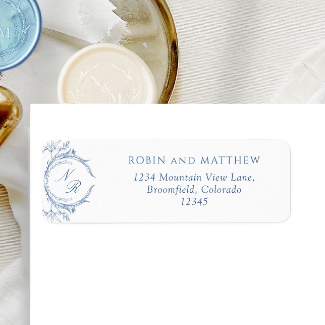 Elegant Classic, Blue Monogram Wedding Label (Creator Uploaded)