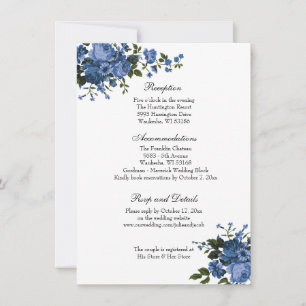 Elegant Classic Blue Roses Wedding Reception Invitation