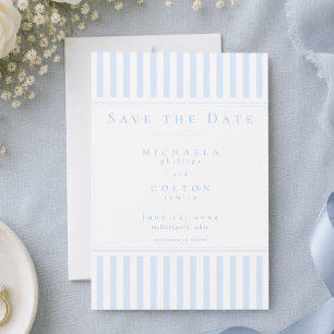 Elegant Classic Blue Stripe Wedding Save The Date