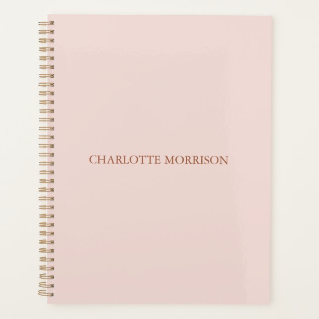 Elegant classic blush pink custom name monogram planner (Front)
