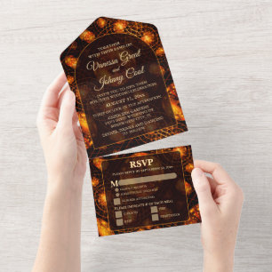 Elegant Classic Boho Modern Gold #901 Wedding All In One Invitation