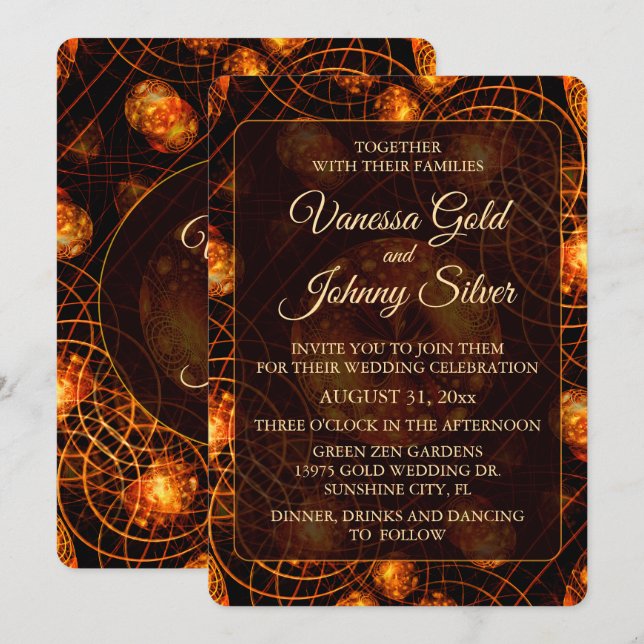 Elegant Classic Boho Modern Gold #901 Wedding Invitation (Front/Back)