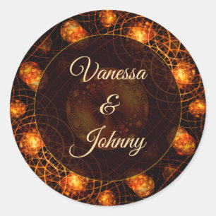 Elegant Classic Boho Modern Gold #901 Wedding Round Sticker