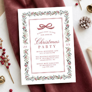 Elegant Classic Bow Botanical Christmas Holiday Invitation