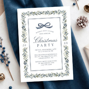 Elegant Classic Bow Botanical Christmas Holiday Invitation