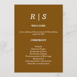 Elegant Classic Brow Monogram Wedding Program Card