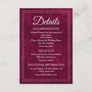 Elegant Classic Burgundy Berry Wedding Details Enclosure Card