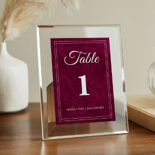 Elegant Classic Burgundy Berry Wedding Table Number
