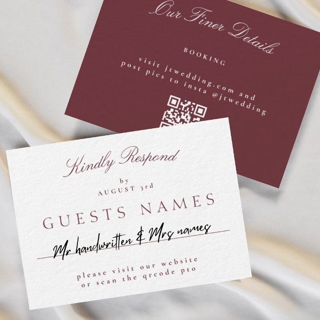Elegant Classic Burgundy Wedding QR CODE RSVP Card (Creator Uploaded)