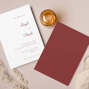 Elegant Classic Burgundy & White Wedding  Invitation