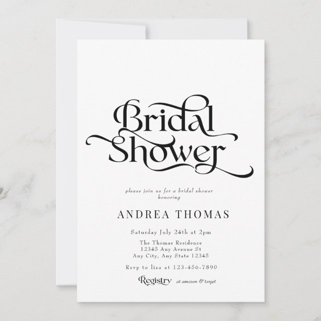 Elegant Classic Calligraphy Bridal Shower Invitation (Front)