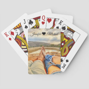 elegant classic calligraphy couple photo wedding playing cards