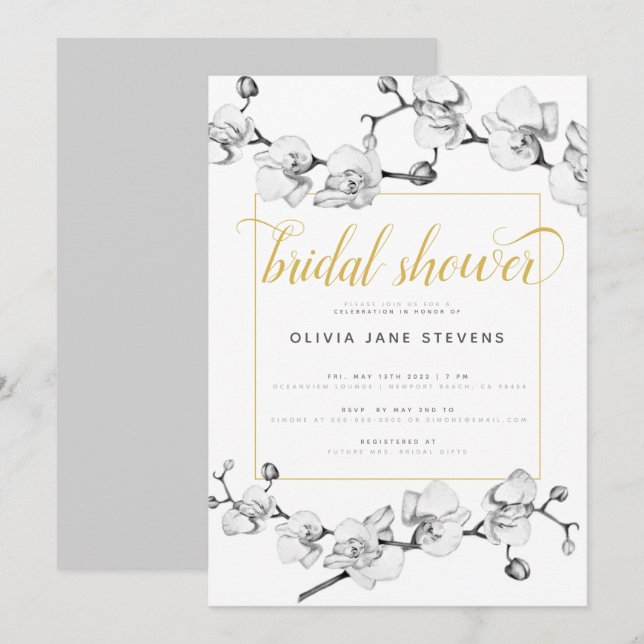 Elegant Classic Calligraphy Floral Bridal Shower Invitation (Front/Back)
