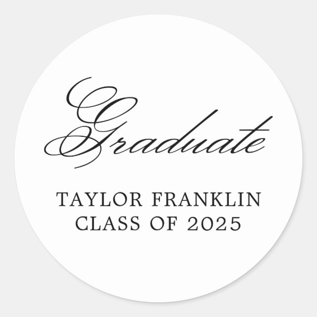 Elegant Classic Calligraphy Graduate Classic Round Sticker (Front)