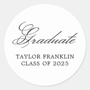 Elegant Classic Calligraphy Graduate Round Sticker