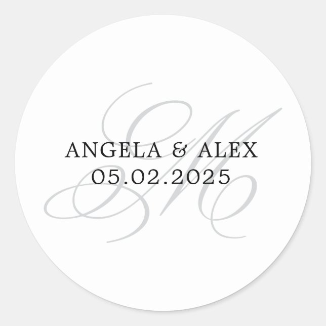 Elegant Classic Calligraphy M Monogram Wedding Classic Round Sticker (Front)