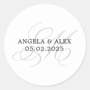 Elegant Classic Calligraphy M Monogram Wedding Round Sticker