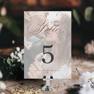 Elegant classic calligraphy photo wedding table nu number