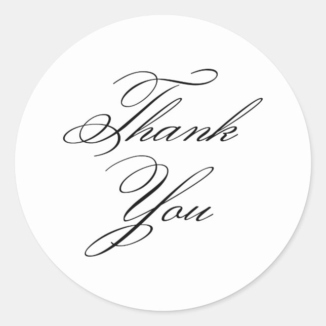 Elegant Classic Calligraphy Thank You Round Sticker (Front)