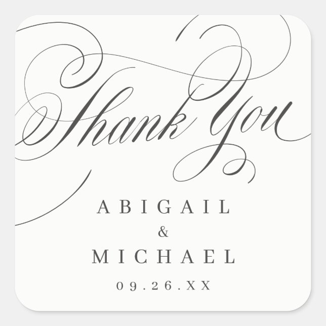 Elegant classic calligraphy vintage thank you square sticker (Front)