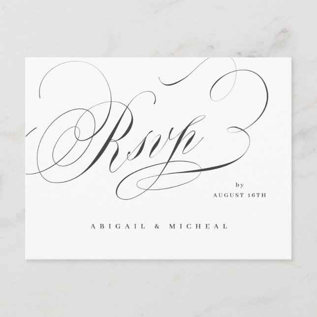 Elegant classic calligraphy vintage wedding RSVP Postcard (Front)