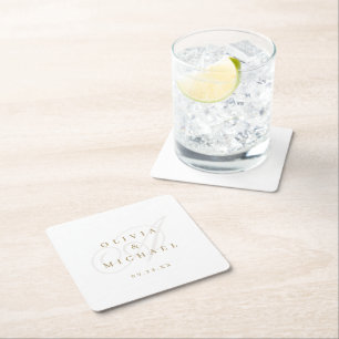 Elegant classic calligraphy vintage wedding square square paper coaster