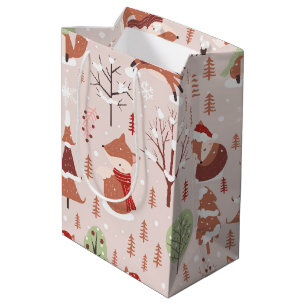 Elegant Classic Christmas Tree Fox Pattern   Medium Gift Bag