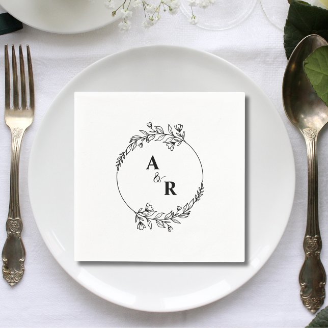 Elegant Classic Couple Initial Wedding Paper Napkin (Elegant classic couple initial wedding paper napkins add timeless charm to wedding receptions.)