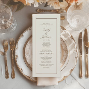 Elegant Classic Cream Brown Script Wedding Program