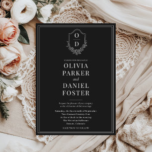 Elegant Classic Crest Black & White Wedding Invitation