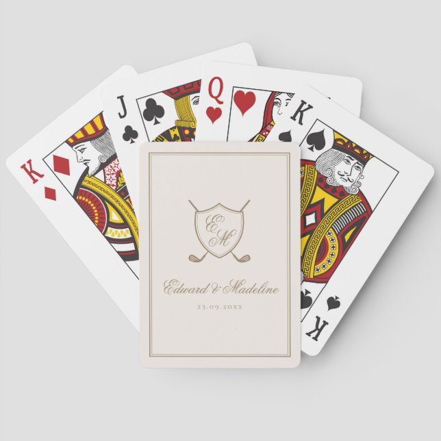 Elegant Classic Crest Monogram Golf Wedding Playing Cards (Back)