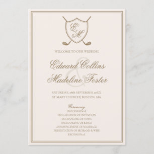 Elegant Classic Crest Monogram Golf Wedding Program