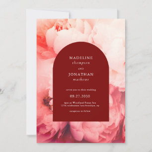 Elegant Classic Crimson Red Peonies Arch Wedding Invitation