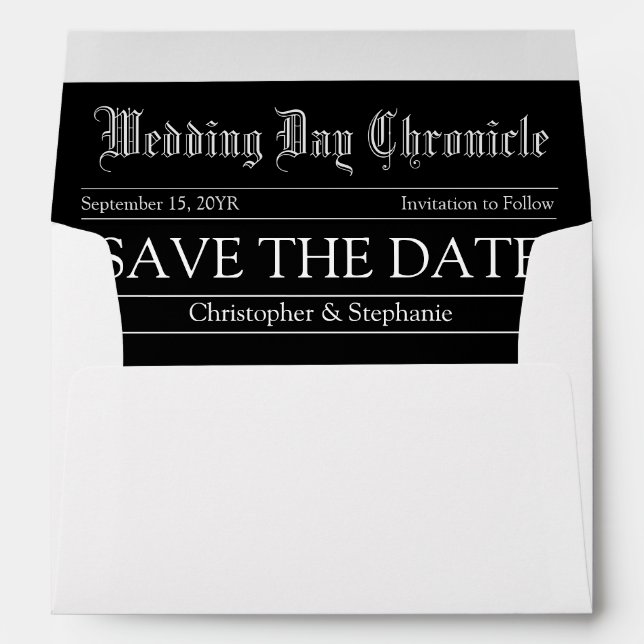 Elegant Classic Customized Newspaper Save the Date Envelope (Back (Bottom))