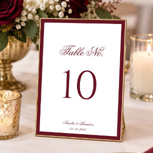 Elegant Classic Deep Burgundy Border Wedding Table Number