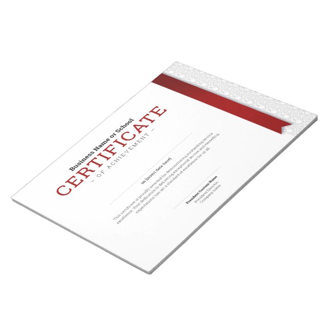 Elegant Classic Diploma Certificate red ribbon Notepad (Angled)