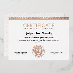 Elegant Classic Diploma Certificate rose gold seal Foil Holiday Card