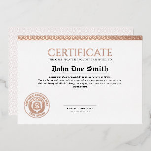 Elegant Classic Diploma Certificate rose gold seal Foil Holiday Card