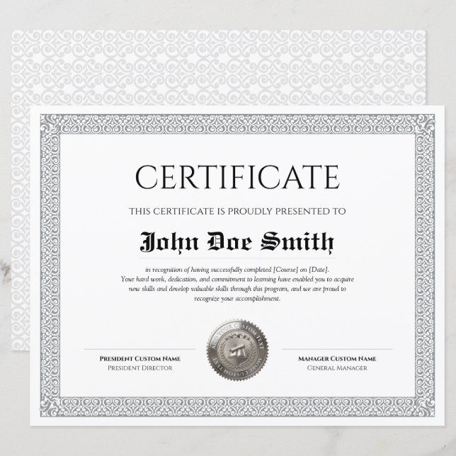 Elegant Classic Diploma Certificate silver seal (Front/Back)