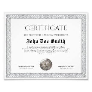 Elegant Classic Diploma Certificate silver seal Photo Print