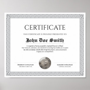 Elegant Classic Diploma Certificate silver seal Poster