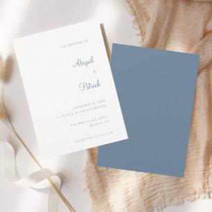Elegant Classic Dusty Blue & White Wedding  Invitation