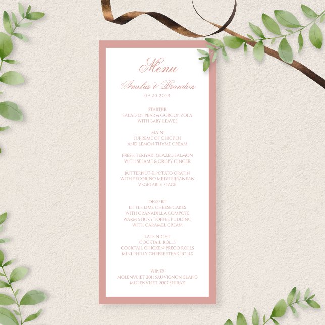 Elegant Classic Dusty Rose Border Script Wedding Menu (Creator Uploaded)