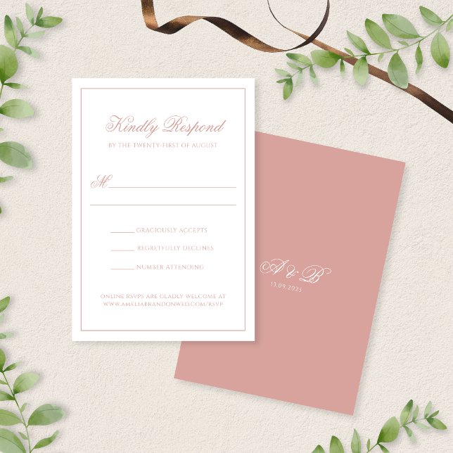 Elegant Classic Dusty Rose Monogram Script Wedding RSVP Card (Creator Uploaded)