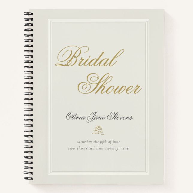 Elegant Classic Ecru Frame Bridal Shower Gift List Notebook (Front)