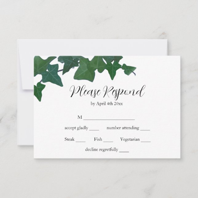Elegant classic English Ivy calligraphy script  RSVP Card (Front)