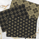 Elegant Classic Faux Gold and Black Patterns Wrapping Paper Sheet<br><div class="desc">Set of three wrapping paper sheets with different patterns. Each pattern features faux gold ornaments on a black background.</div>