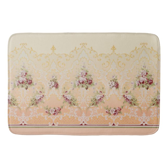 Elegant Classic Floral and Gold Rococo Filigree Bath Mat (Front)