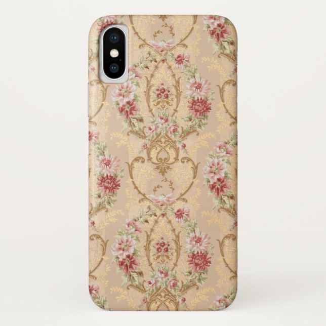 Elegant Classic Floral and Gold Rococo Filigree Case-Mate iPhone Case (Back)