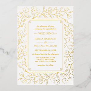Elegant Classic Floral Line Art White Gold Wedding